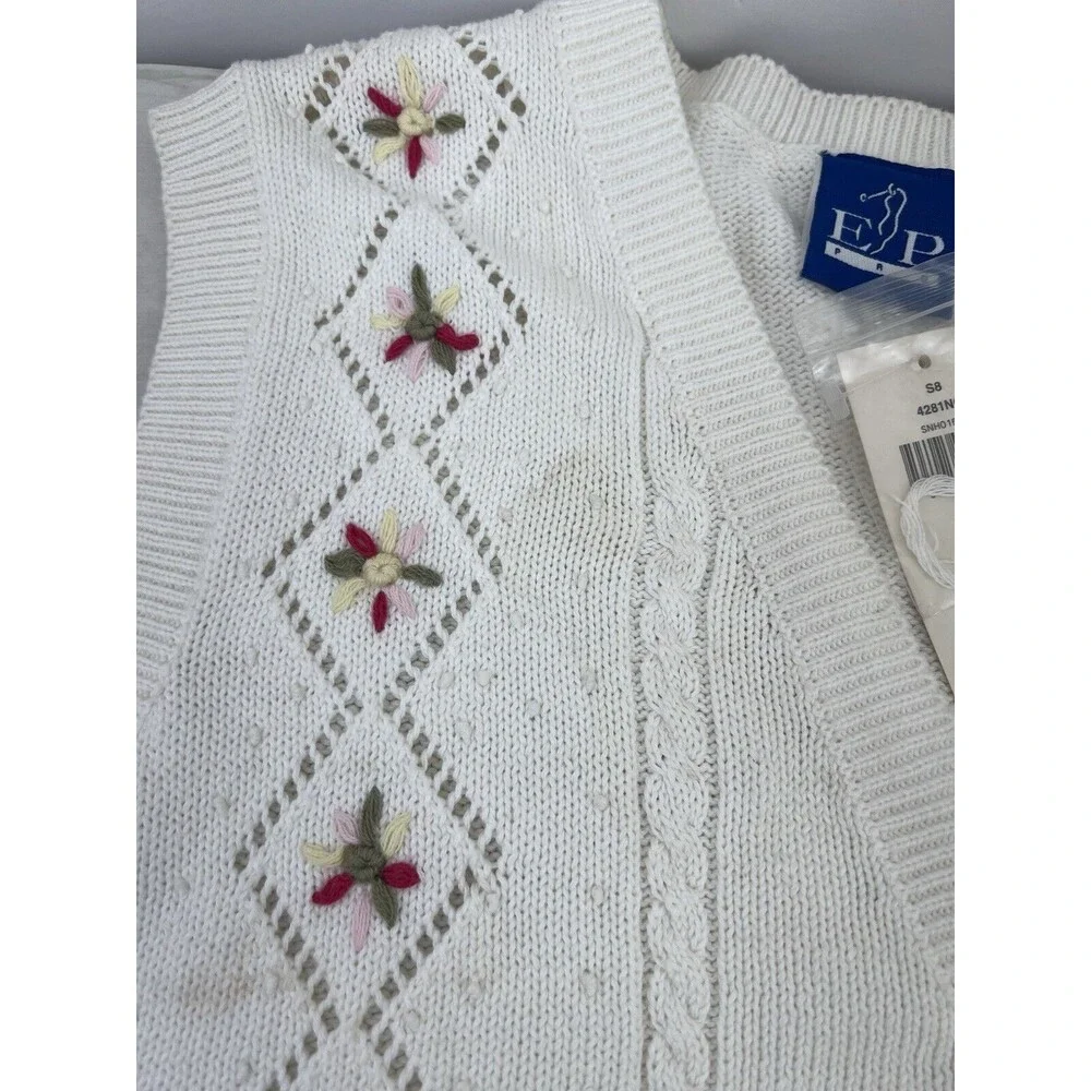 Vtg EP PRO Womens L Peplum Floral Knit Sweater Vest Romantic Cottagecord Spring‎ - Picture 7 of 11